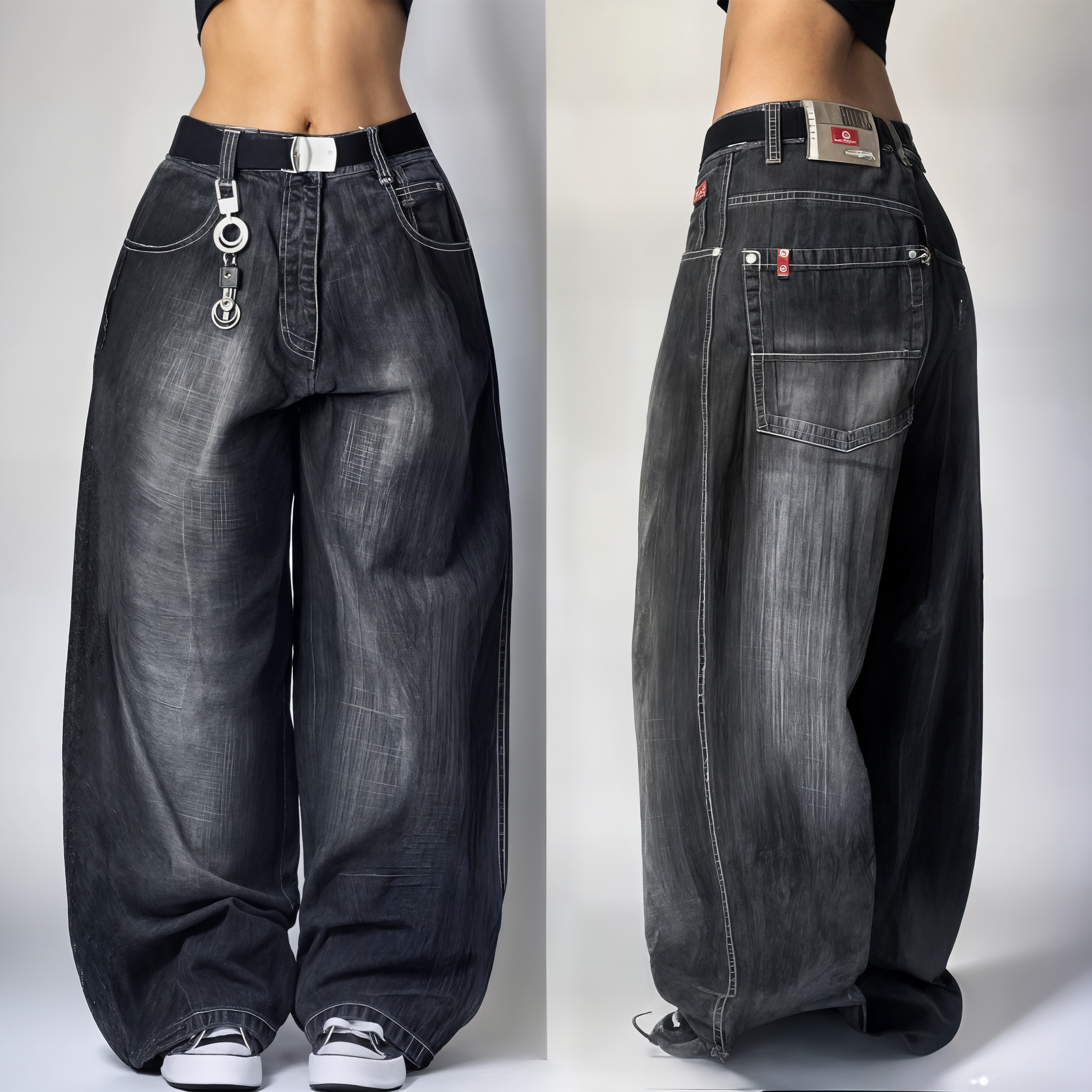 Washed Black Wide-Leg Jeans